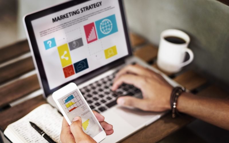 Marketing Strategy Connting Digital Devices Concept Marketing Strategy Connting Digital Devices Concept